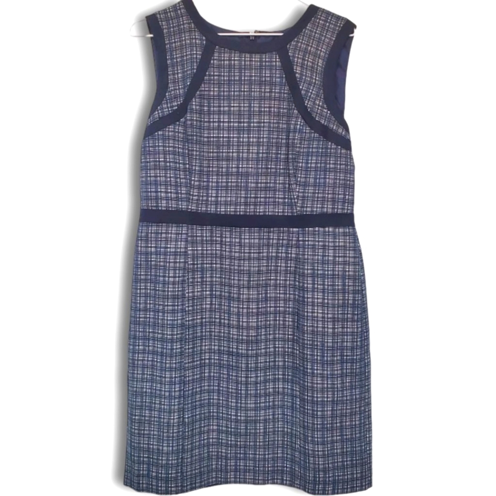 Talbots Navy Blue Tweed Sheath Dress Sleeveless Size 14p